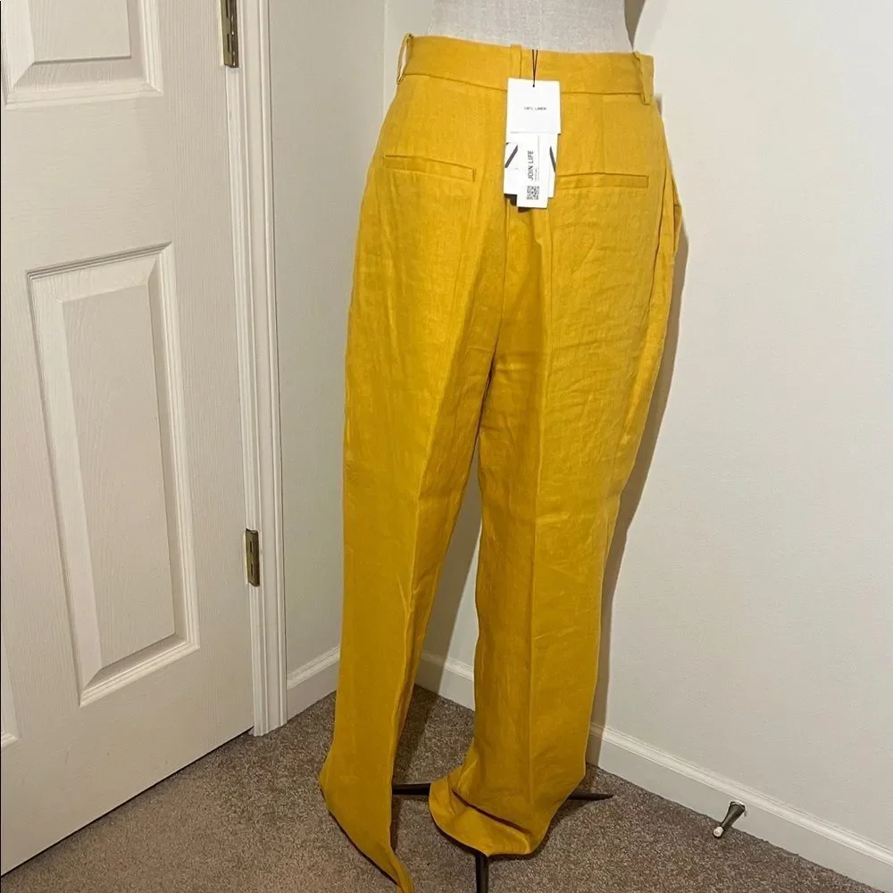 Zara High Waisted Mustard Linen Trouser Pants Size M NWT